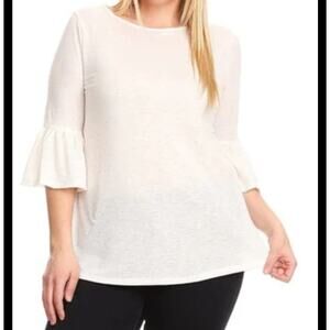 Cynthia Rowley Flowy White Top XL Linen Blend Flutter Sleeve Coastal Blouse